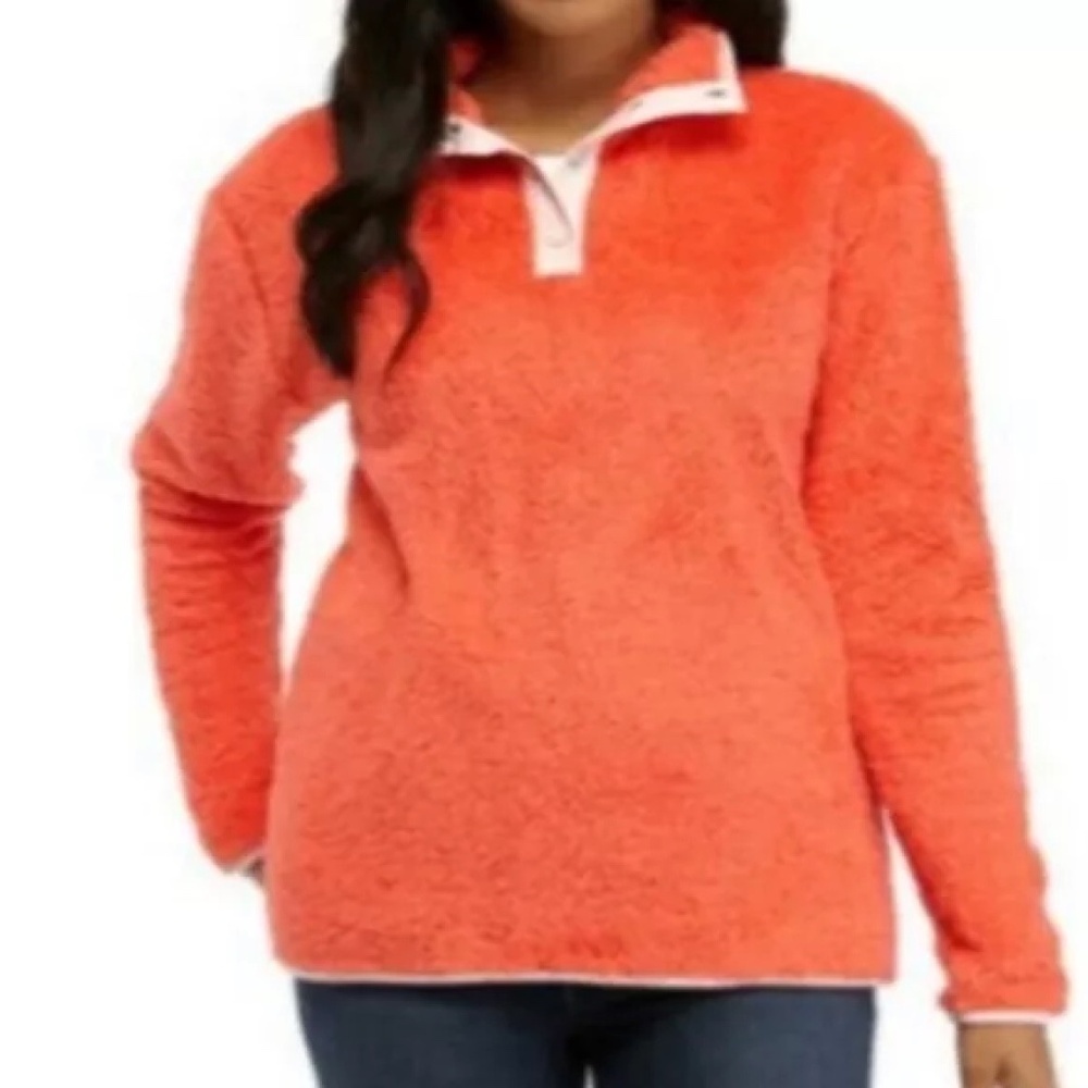 EUC Crown & Ivy Coral Mock Neck Pullover Sherpa Size XL